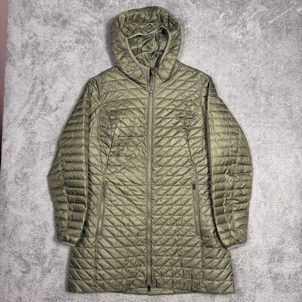 Eddie Bauer Jacket Womens L EB650 Down Hooded Chevron Puffer Quilted Parka
